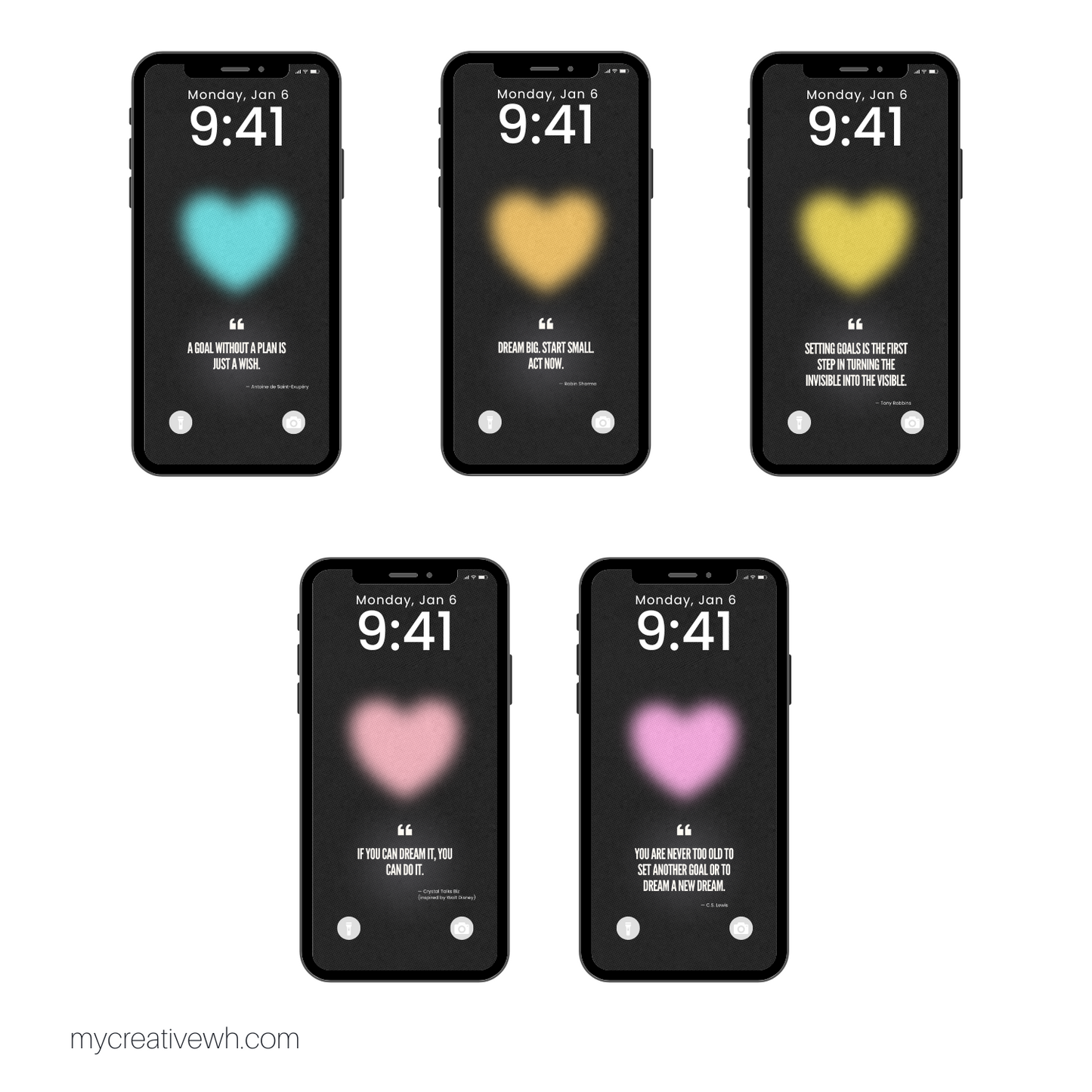 Bold Colorful Hearts with Big Goals Positive Affirmation Phone Wallpaper