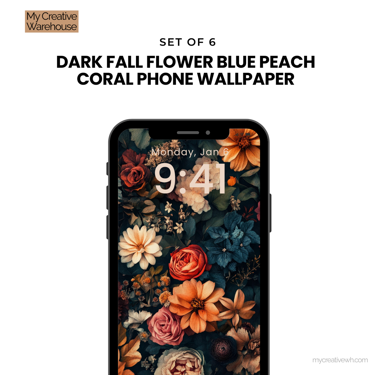 Dark Fall Flowers Blue Peach Coral Phone Wallpaper
