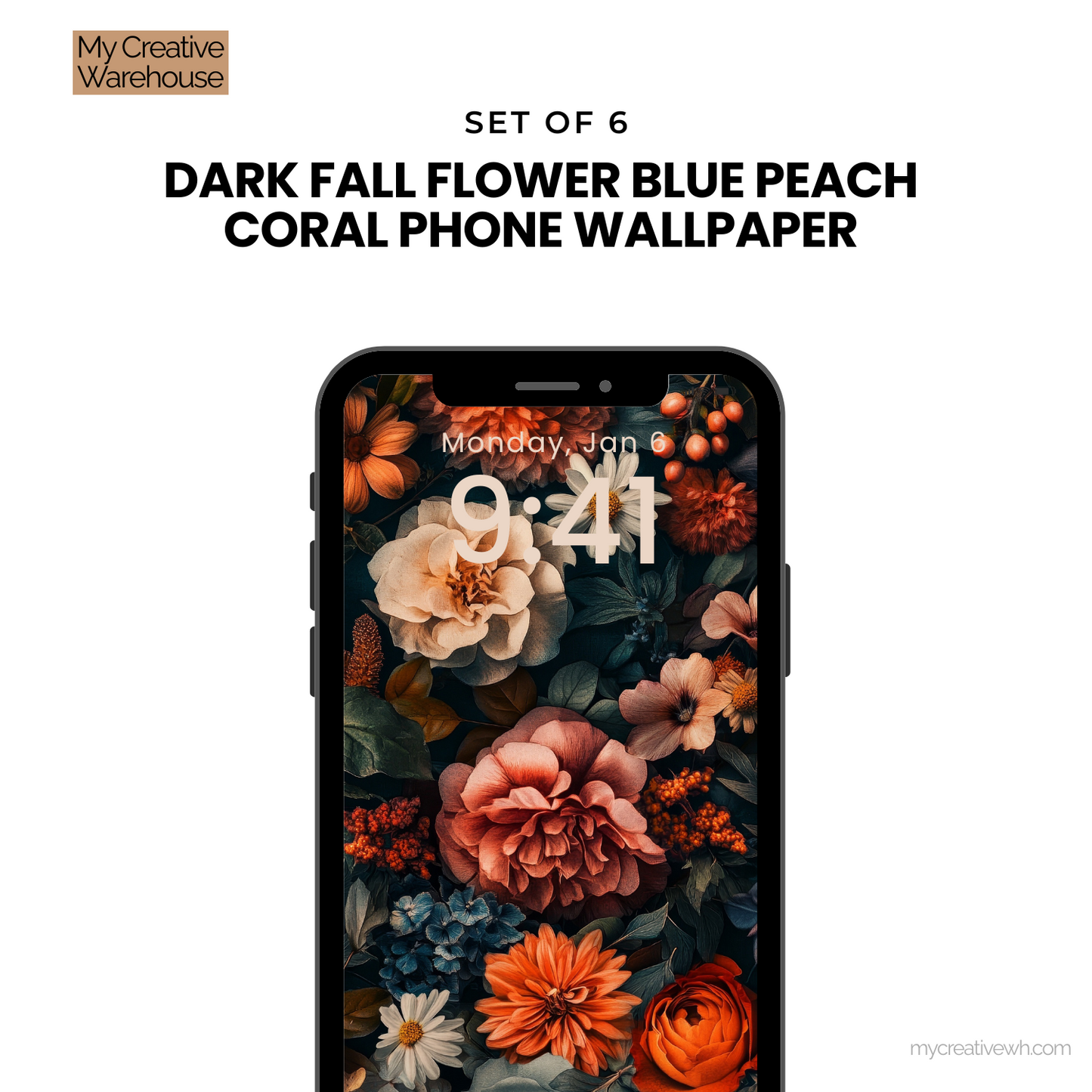 Dark Fall Flowers Blue Peach Coral Phone Wallpaper