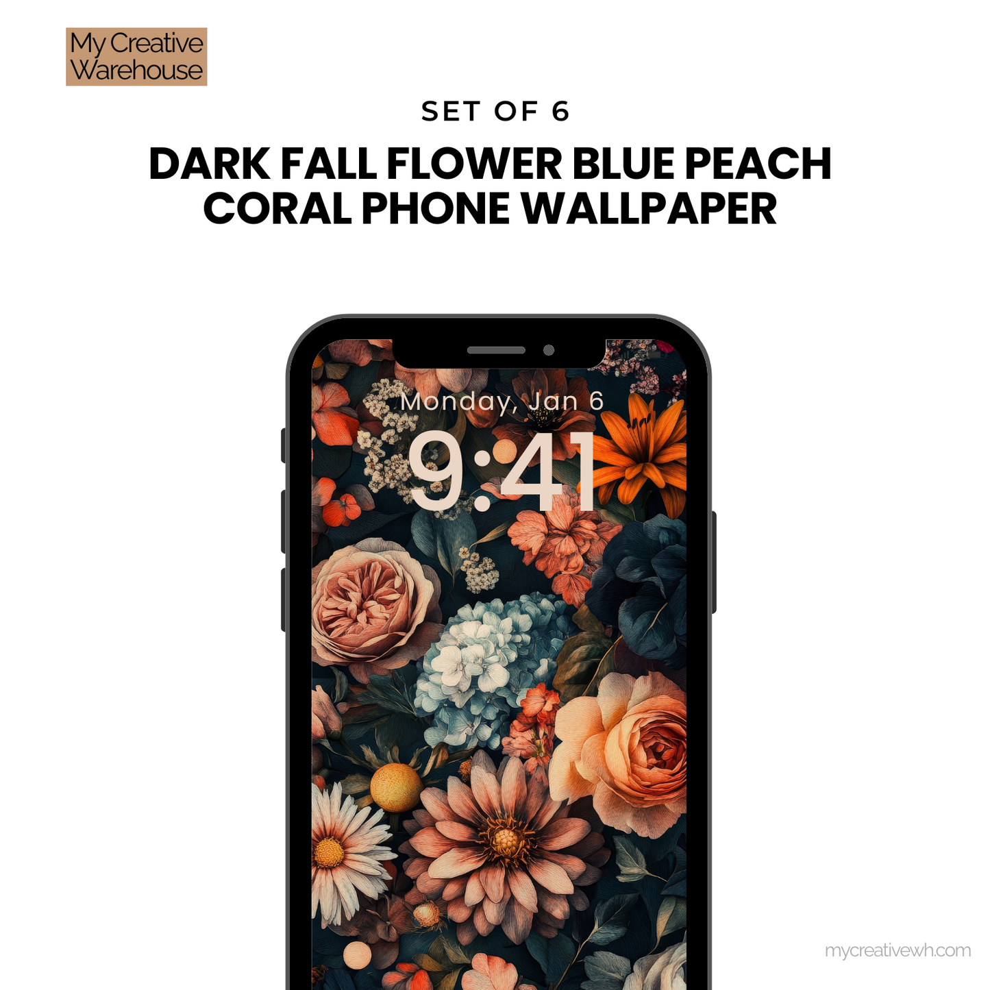 Dark Fall Flowers Blue Peach Coral Phone Wallpaper