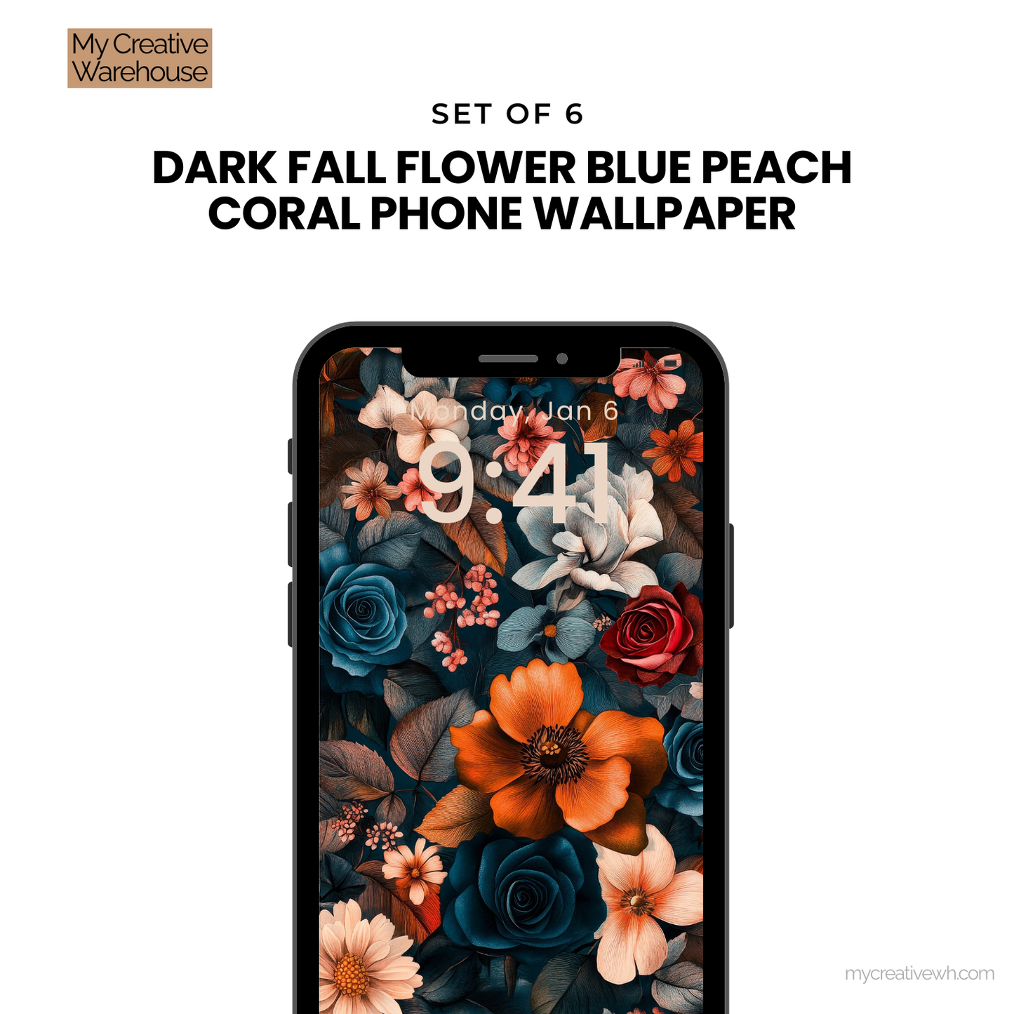 Dark Fall Flowers Blue Peach Coral Phone Wallpaper