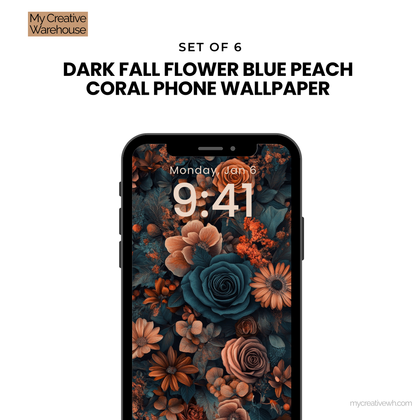 Dark Fall Flowers Blue Peach Coral Phone Wallpaper
