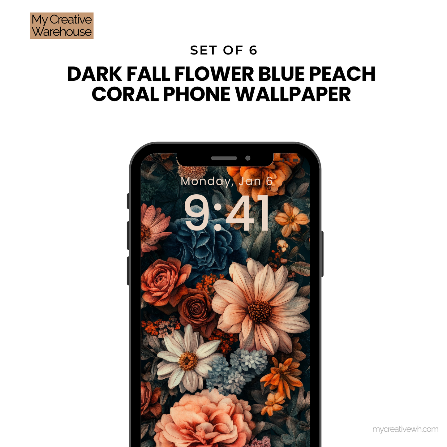 Dark Fall Flowers Blue Peach Coral Phone Wallpaper