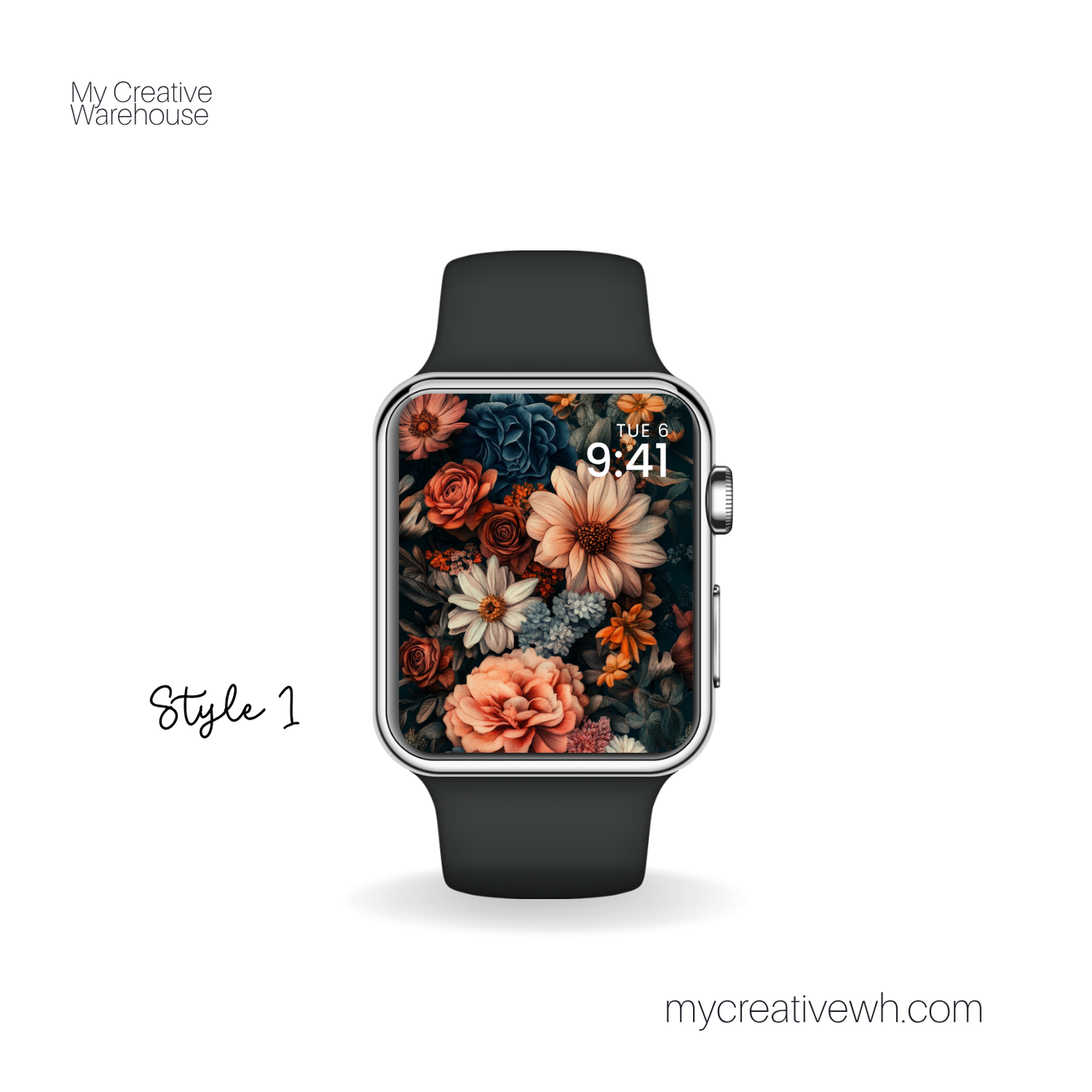 Dark Fall Flowers Blue Peach Coral Apple Watch Wallpaper