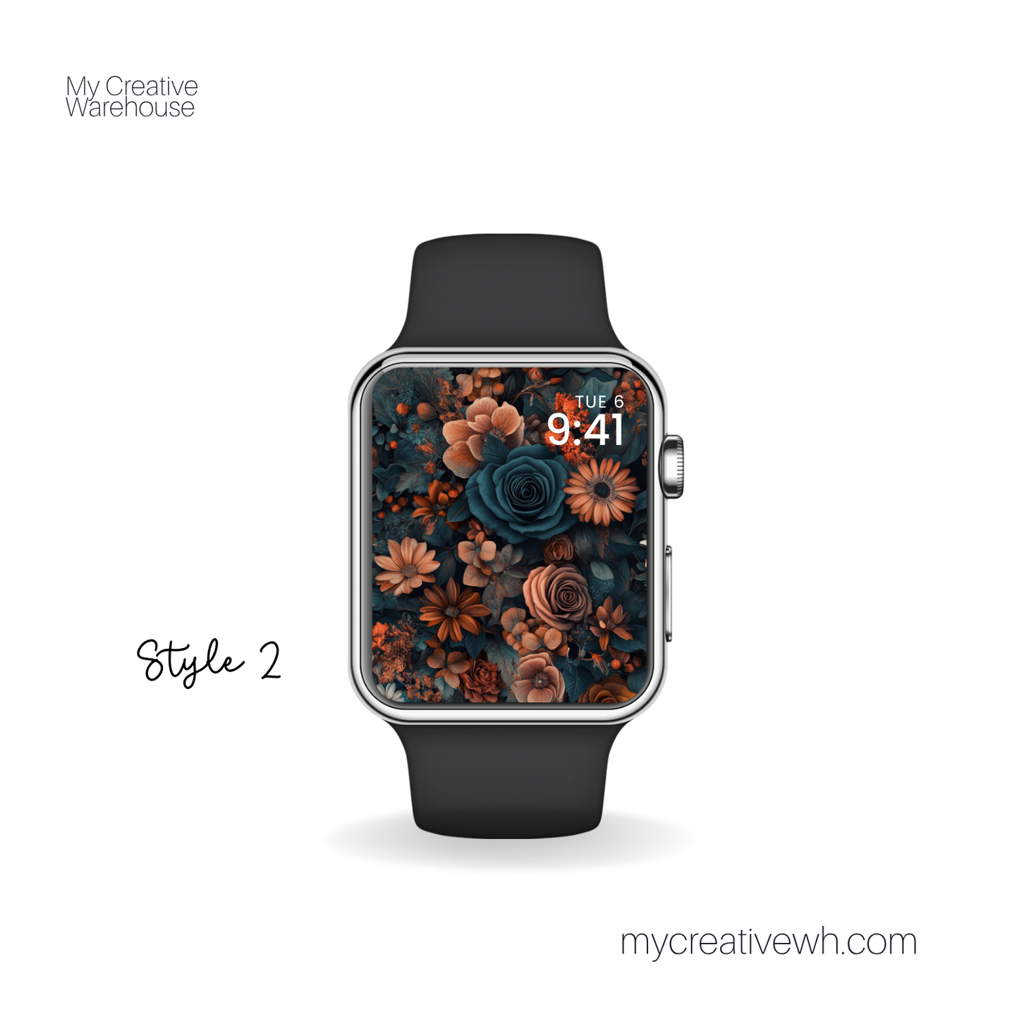 Dark Fall Flowers Blue Peach Coral Apple Watch Wallpaper