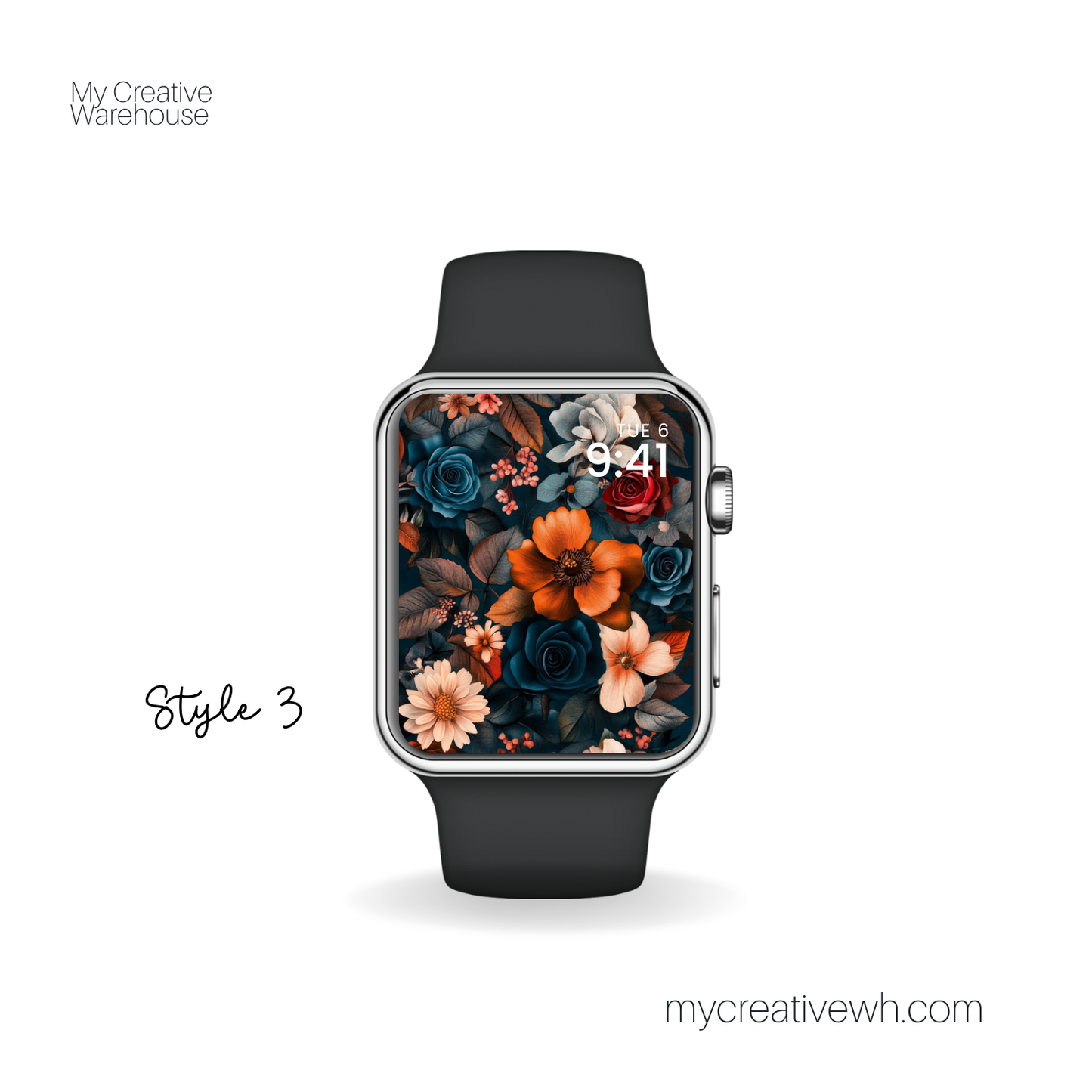 Dark Fall Flowers Blue Peach Coral Apple Watch Wallpaper