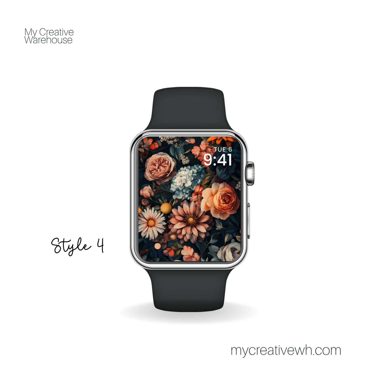 Dark Fall Flowers Blue Peach Coral Apple Watch Wallpaper