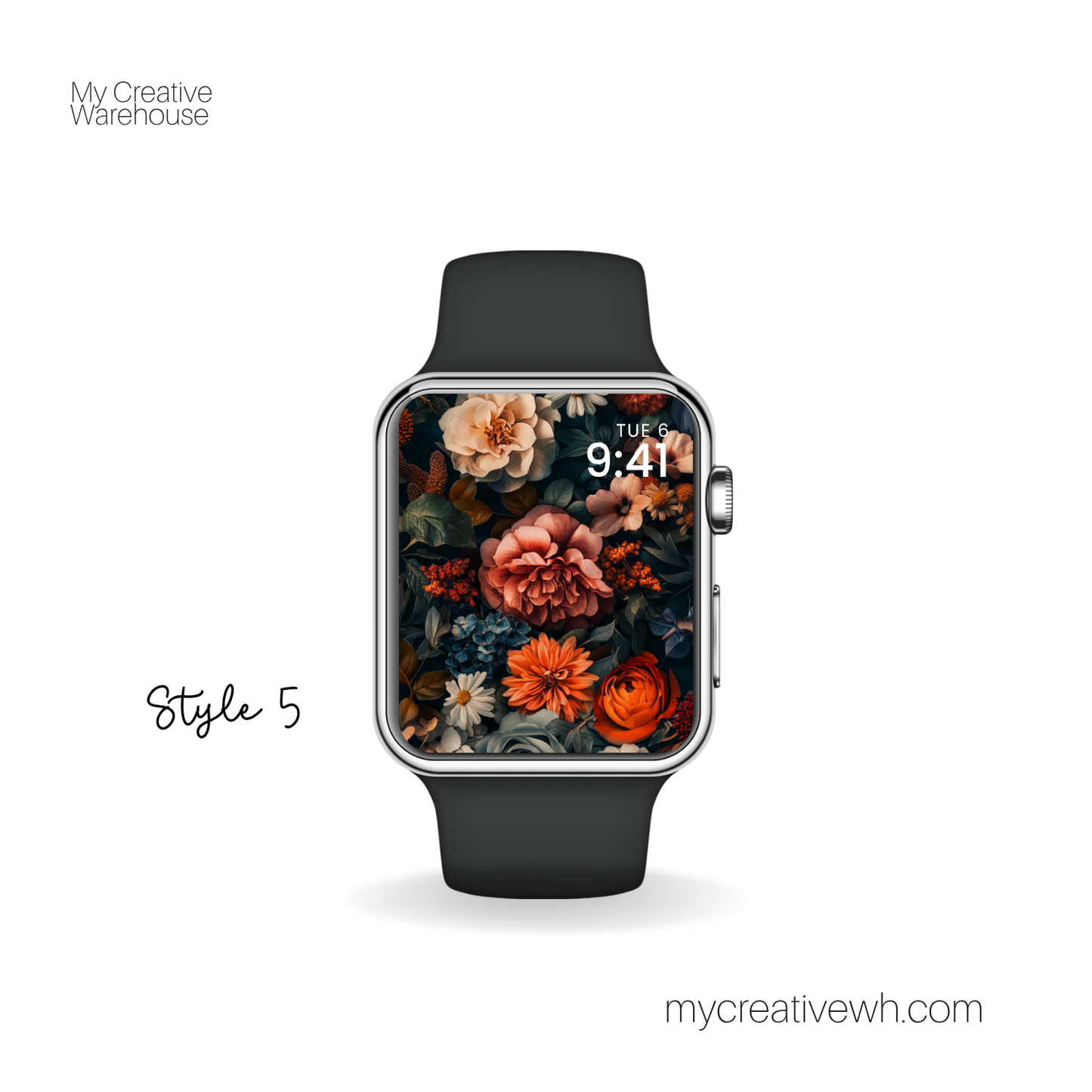 Dark Fall Flowers Blue Peach Coral Apple Watch Wallpaper
