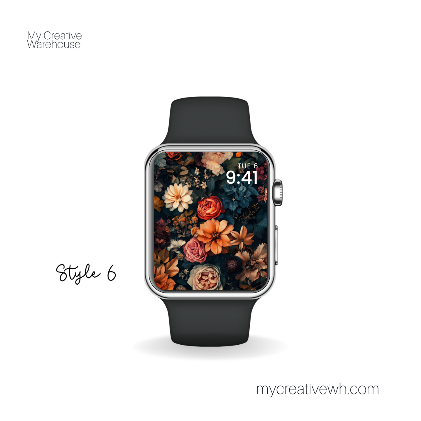 Dark Fall Flowers Blue Peach Coral Apple Watch Wallpaper