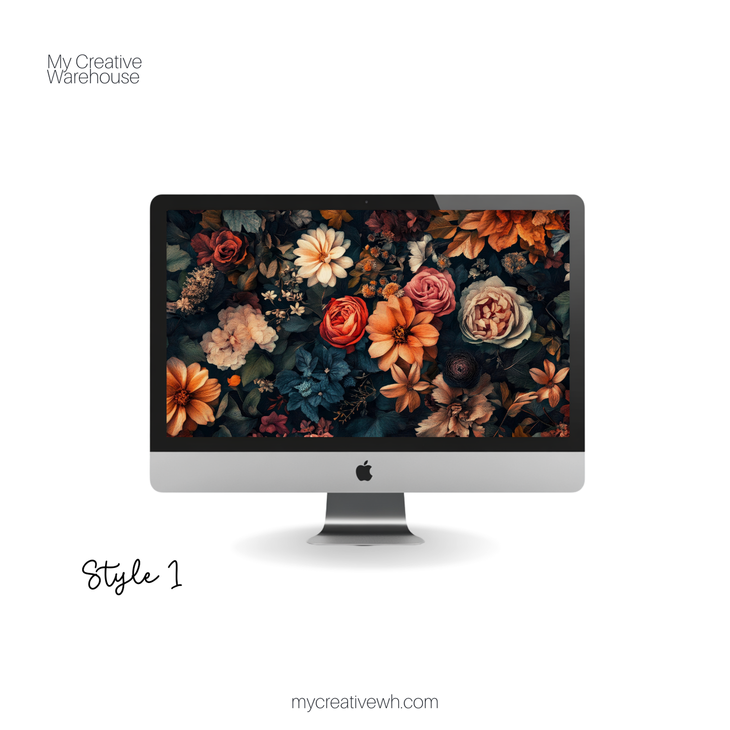 Dark Fall Flowers Blue Peach Coral Desktop Wallpaper