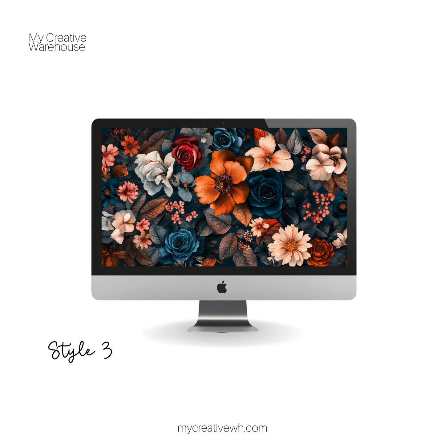 Dark Fall Flowers Blue Peach Coral Desktop Wallpaper