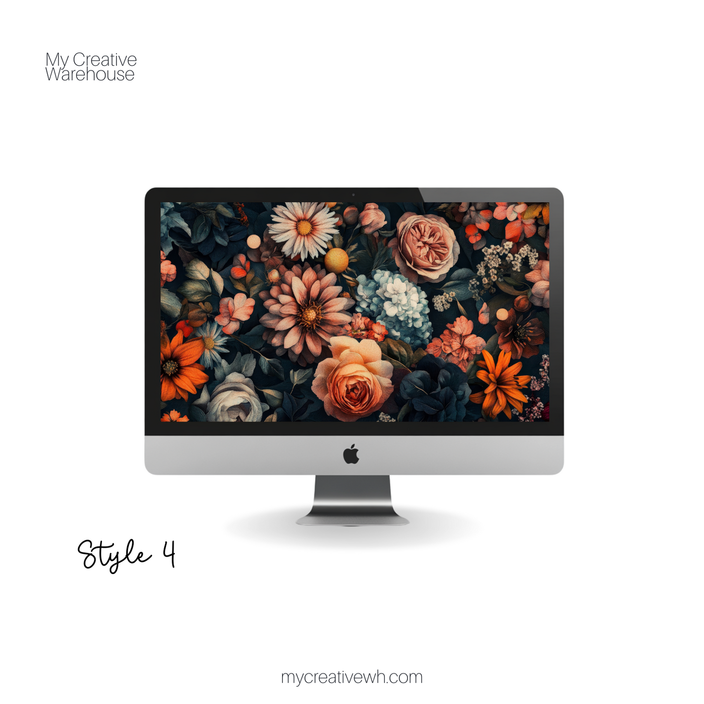 Dark Fall Flowers Blue Peach Coral Desktop Wallpaper