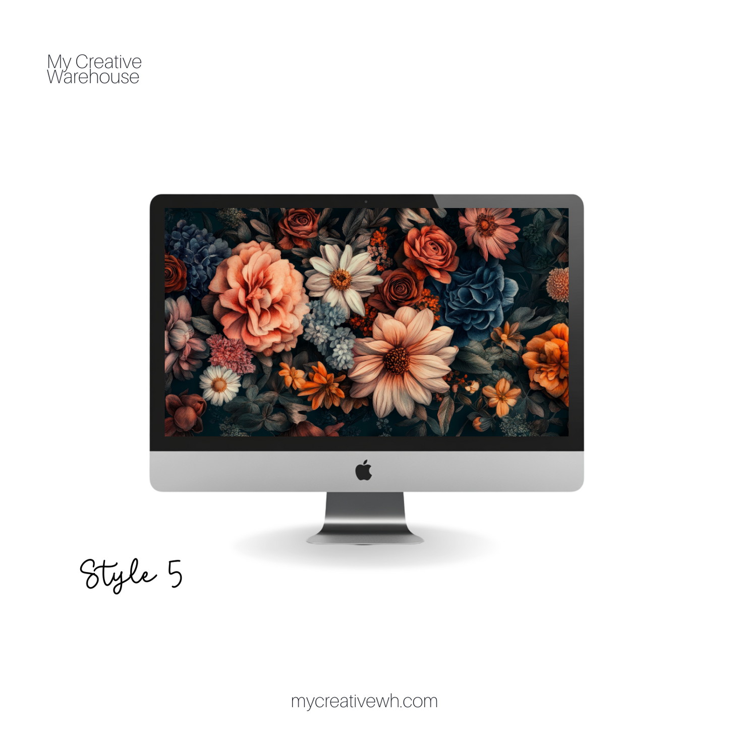 Dark Fall Flowers Blue Peach Coral Desktop Wallpaper