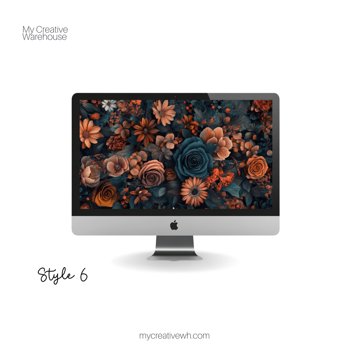 Dark Fall Flowers Blue Peach Coral Desktop Wallpaper