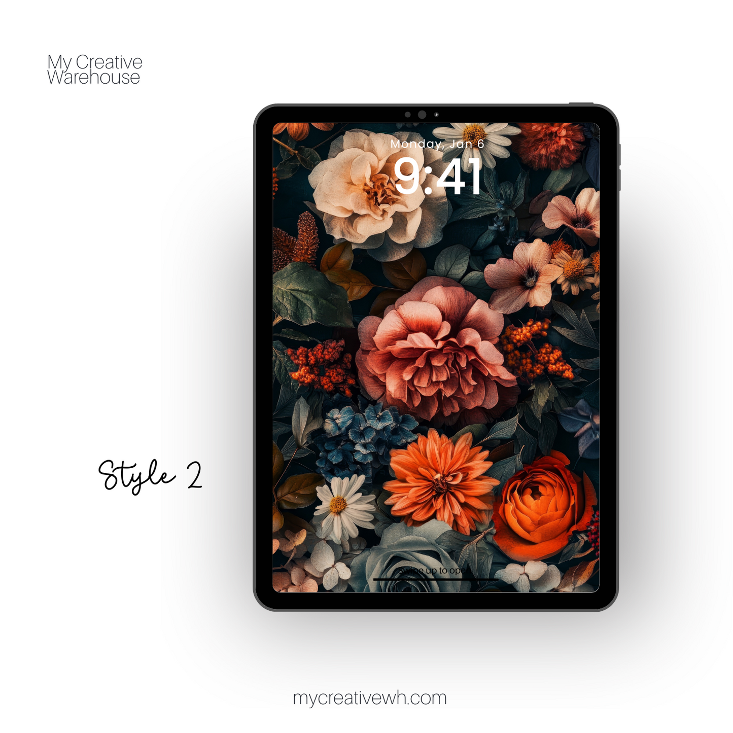 Dark Fall Flowers Blue Peach Coral iPad Wallpaper