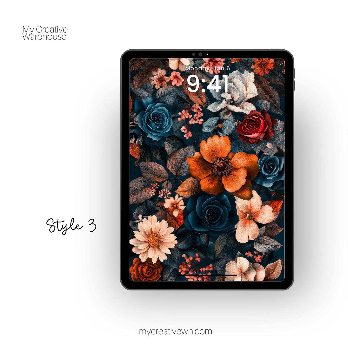 Dark Fall Flowers Blue Peach Coral iPad Wallpaper