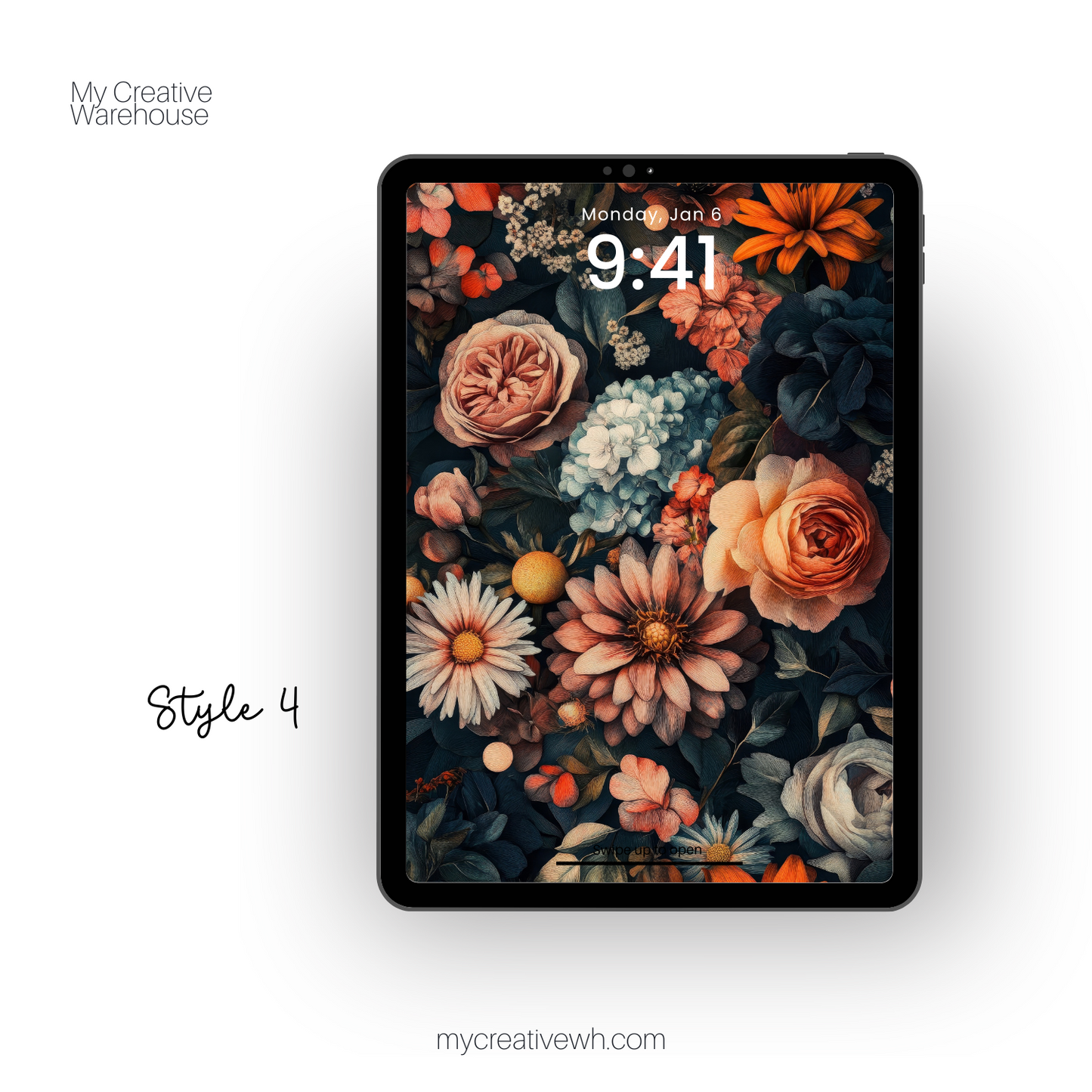 Dark Fall Flowers Blue Peach Coral iPad Wallpaper