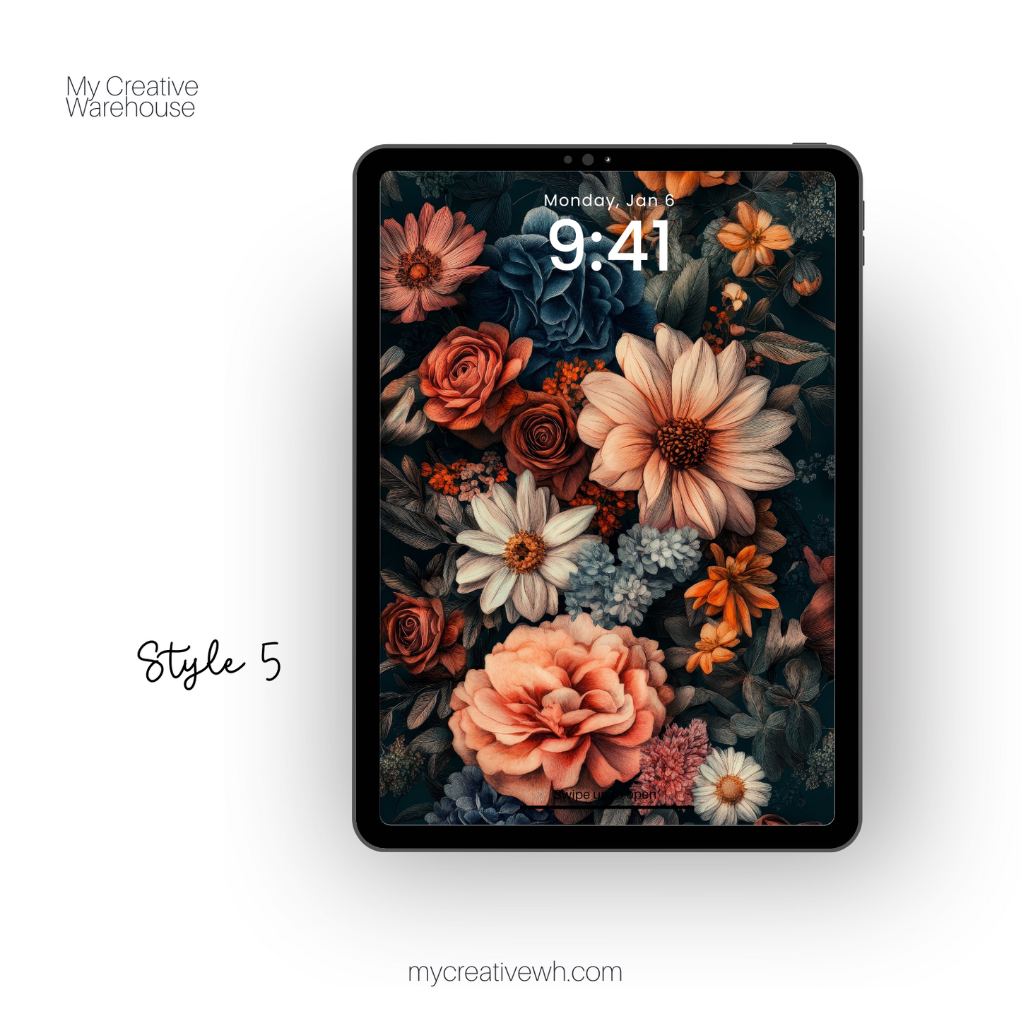 Dark Fall Flowers Blue Peach Coral iPad Wallpaper