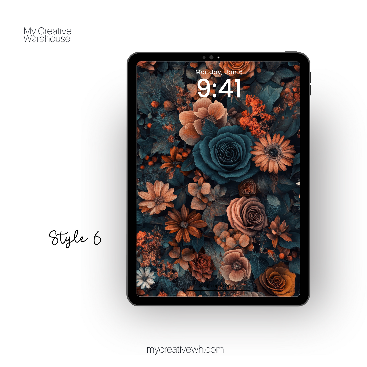 Dark Fall Flowers Blue Peach Coral iPad Wallpaper