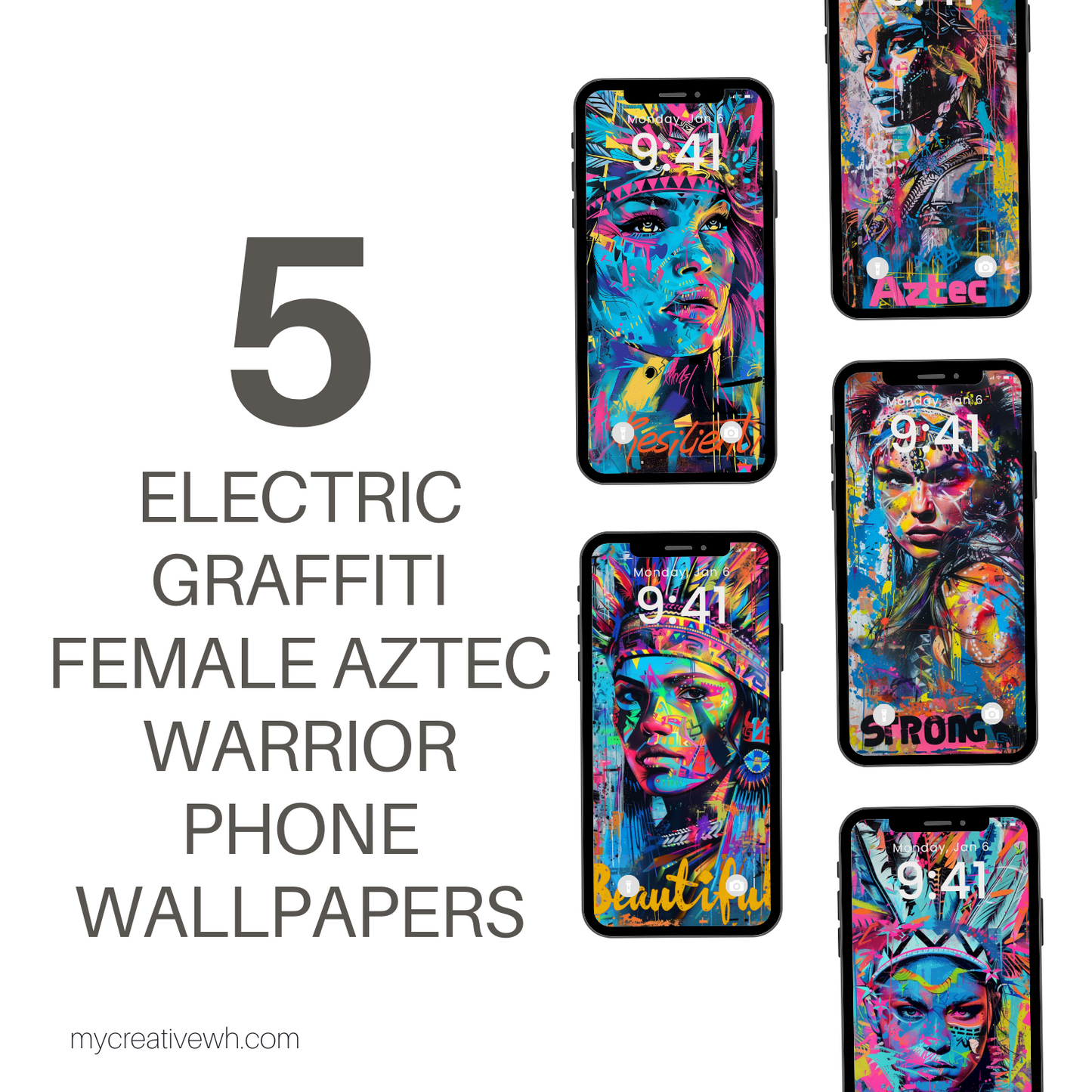 Electric Graffiti Female Aztec Warrior Phone Wallpapers