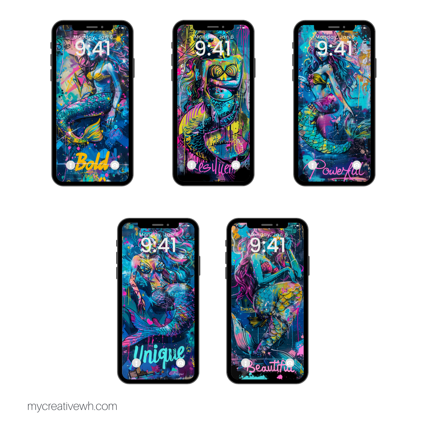 Electric Graffiti Mermaid Phone Wallpapers
