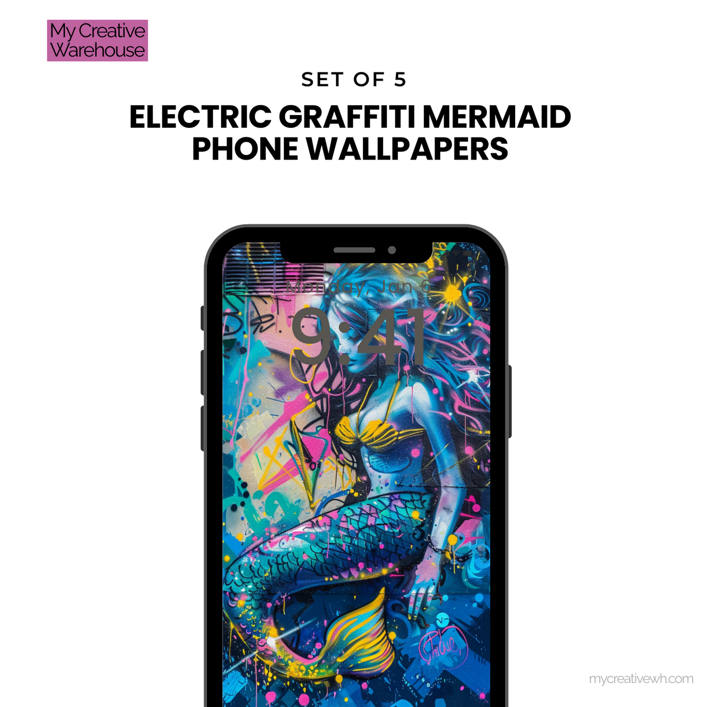 Electric Graffiti Mermaid Phone Wallpapers