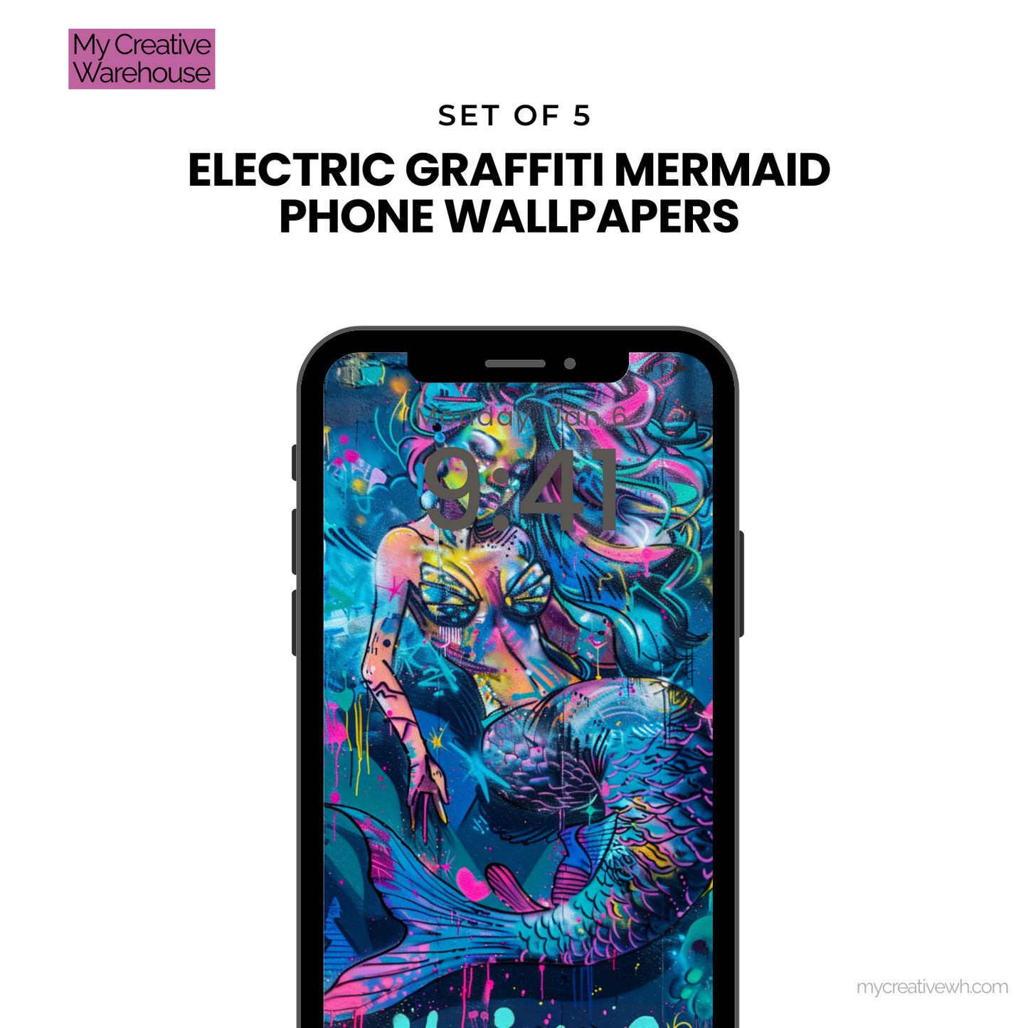 Electric Graffiti Mermaid Phone Wallpapers