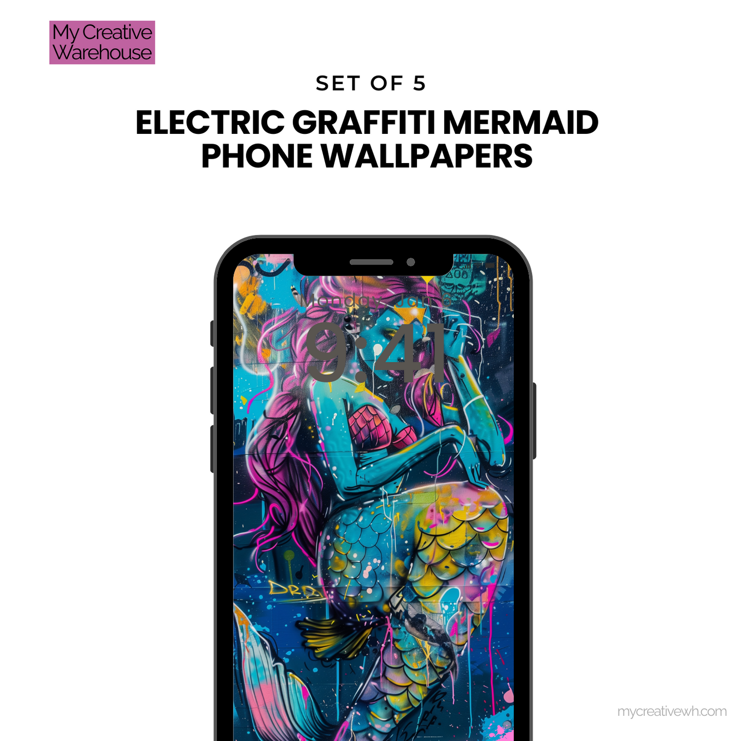 Electric Graffiti Mermaid Phone Wallpapers