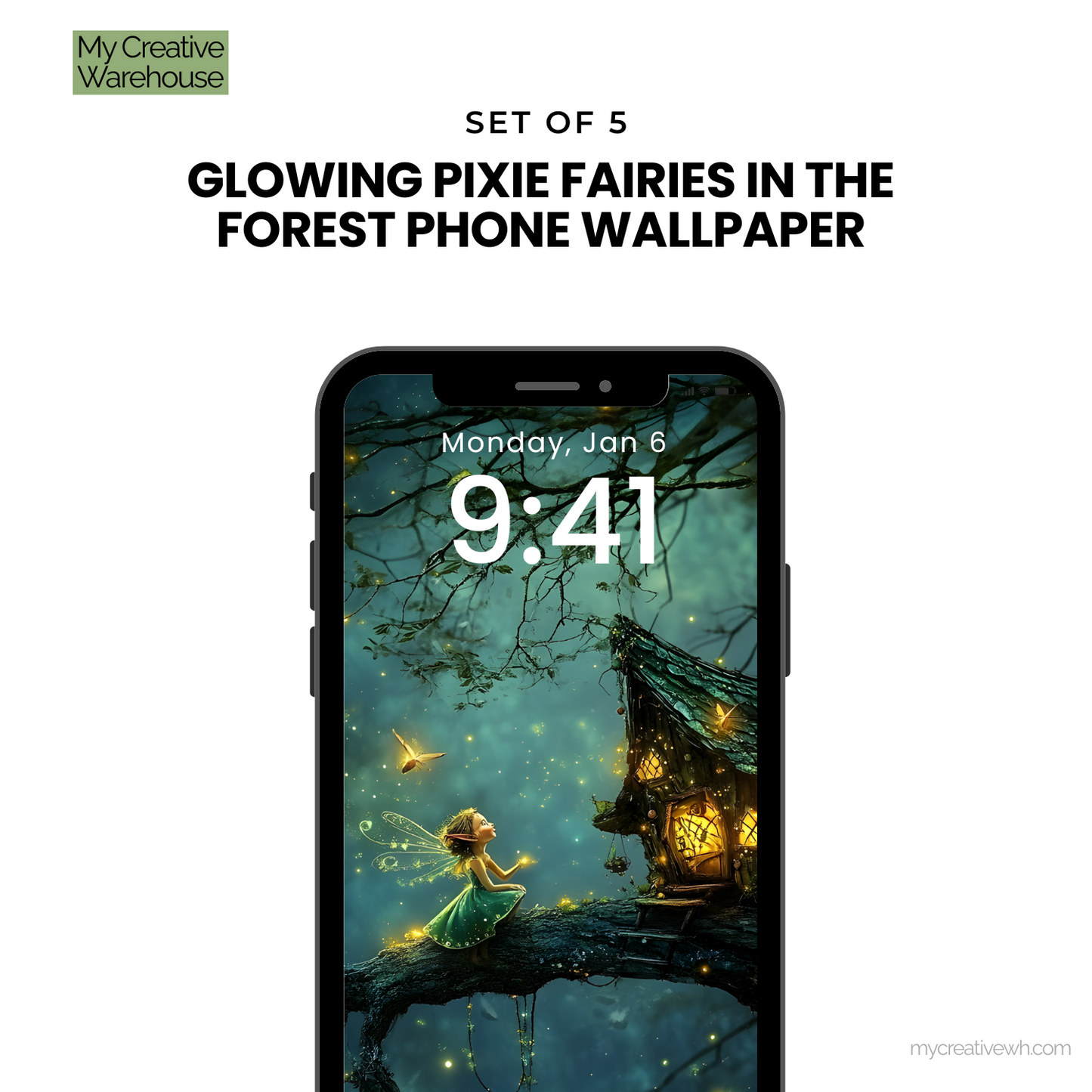 Glowing Pixie Fairies in the Forest Phone Wallpaper