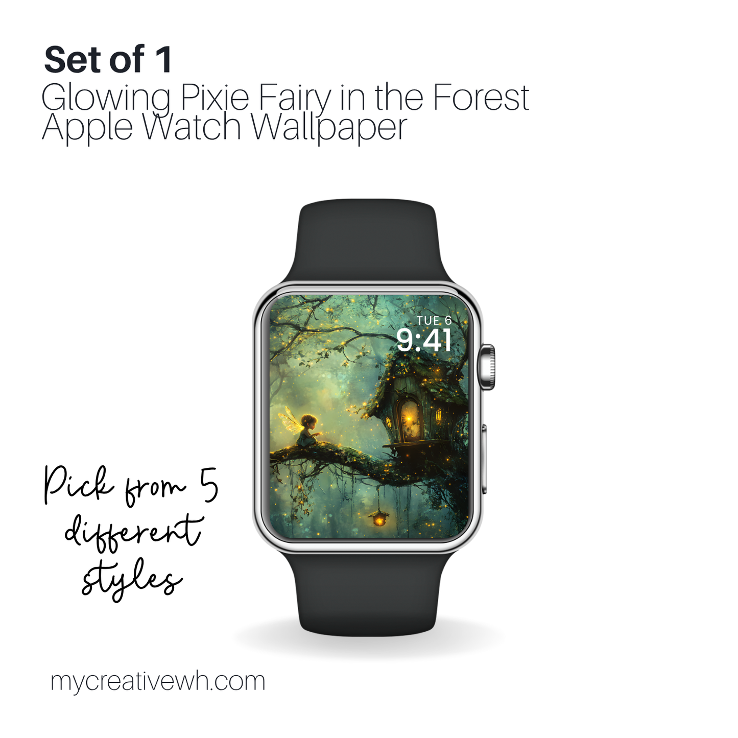 Glowing Pixie Fairy in the Forest Apple Watch Wallpaper