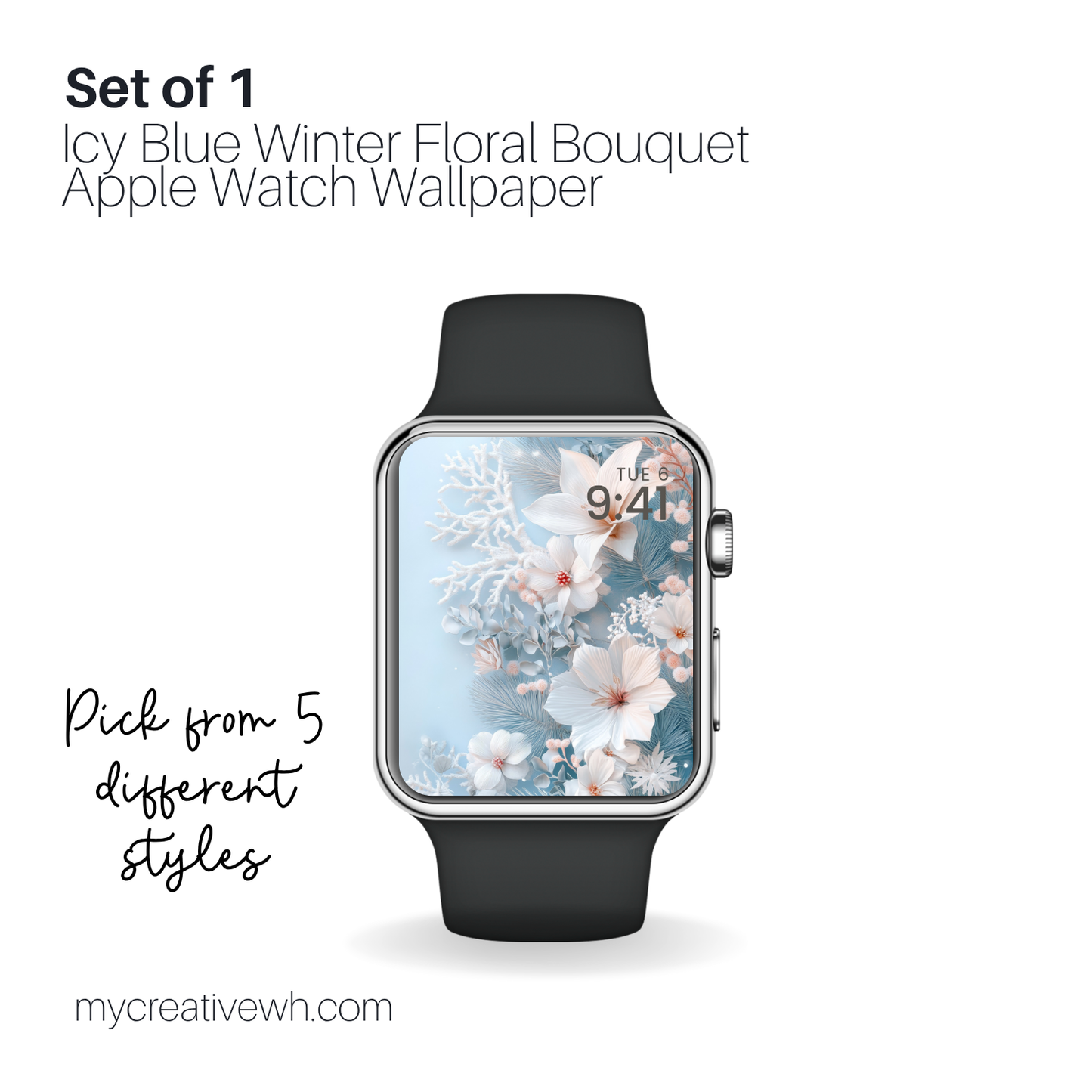 Icy Blue Winter Floral Bouquet Apple Watch Wallpaper