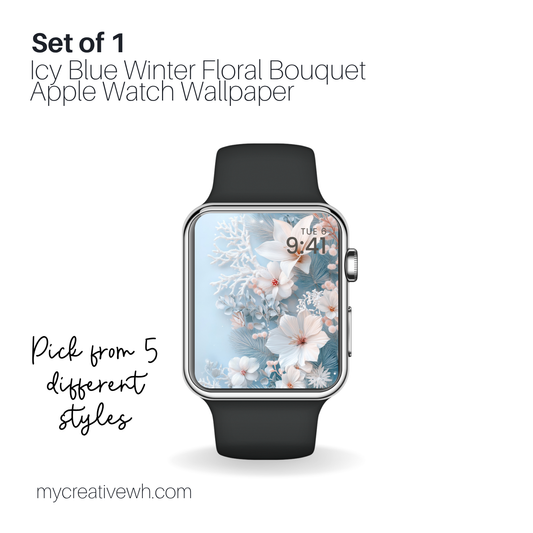 Icy Blue Winter Floral Bouquet Apple Watch Wallpaper