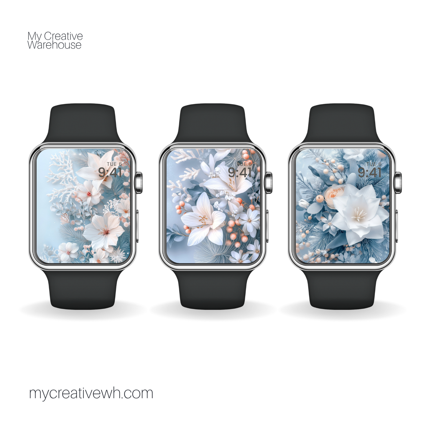 Icy Blue Winter Floral Bouquet Apple Watch Wallpaper