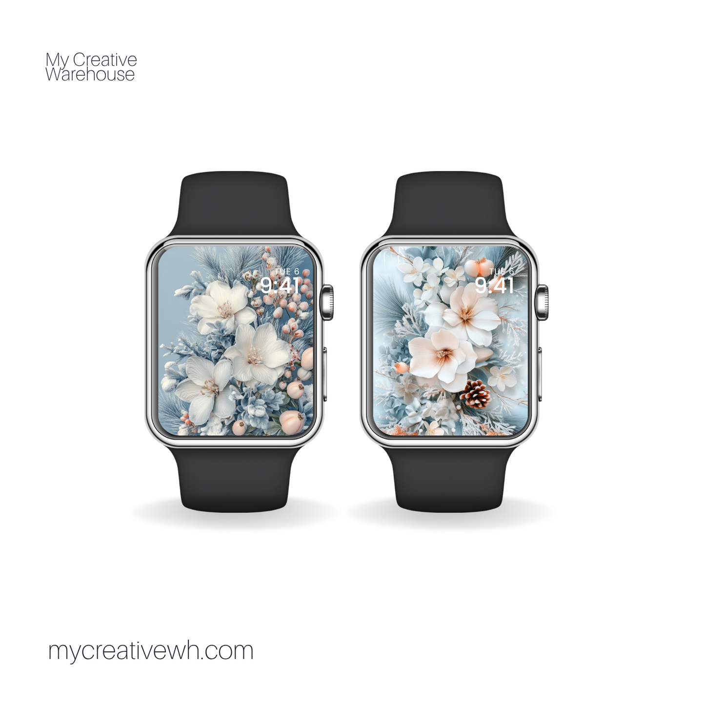 Icy Blue Winter Floral Bouquet Apple Watch Wallpaper