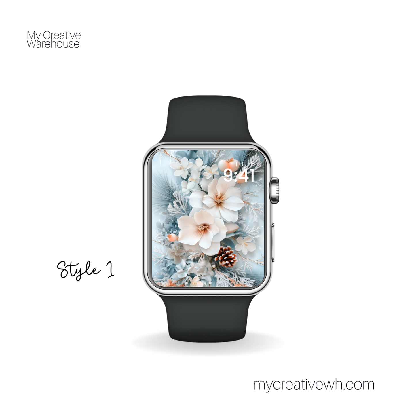 Icy Blue Winter Floral Bouquet Apple Watch Wallpaper