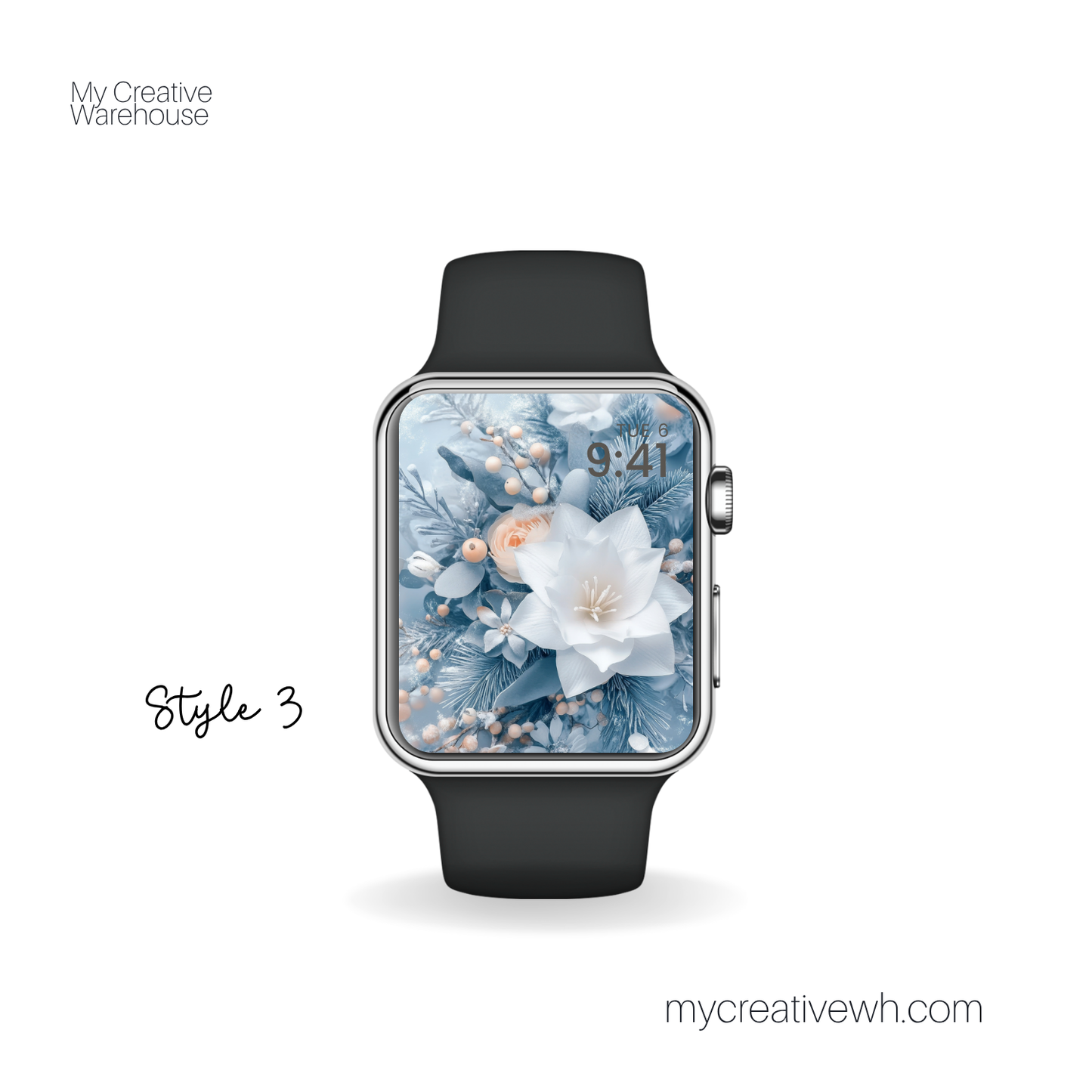 Icy Blue Winter Floral Bouquet Apple Watch Wallpaper