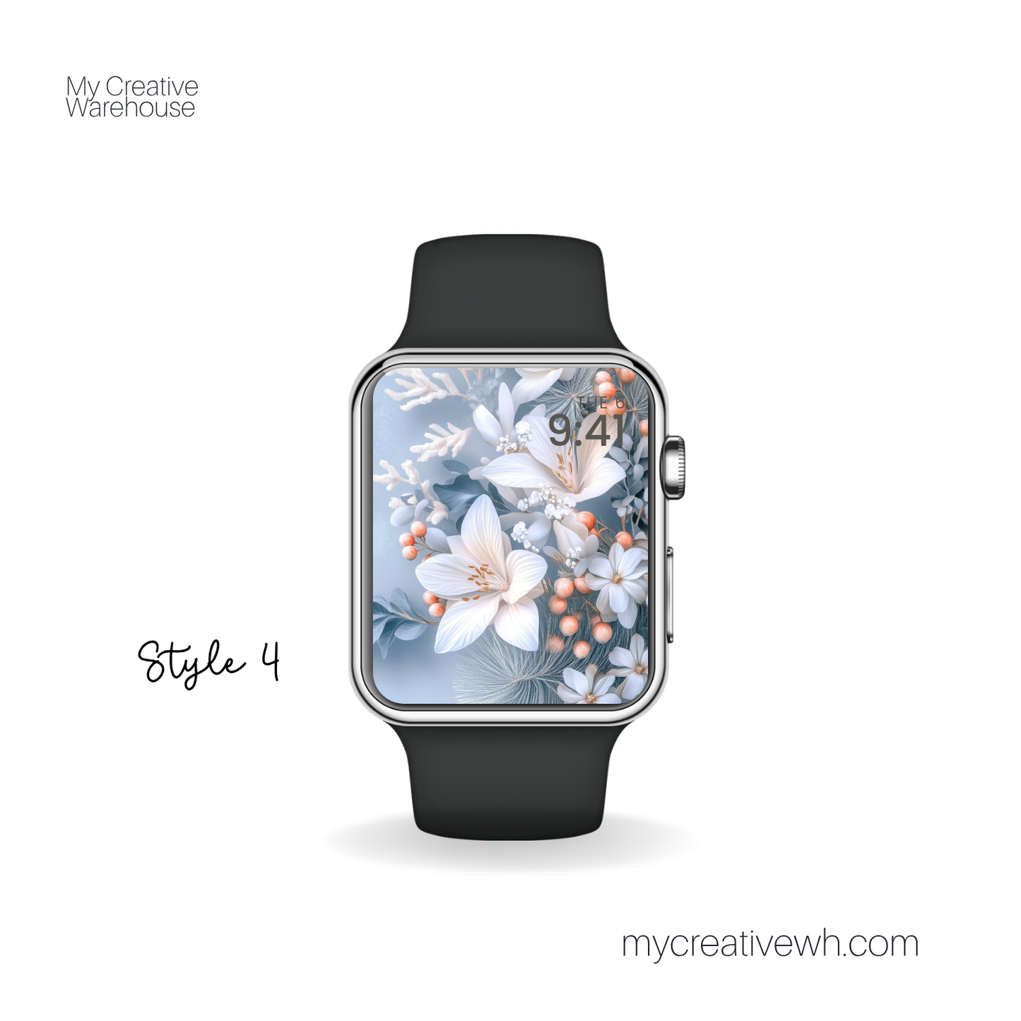 Icy Blue Winter Floral Bouquet Apple Watch Wallpaper