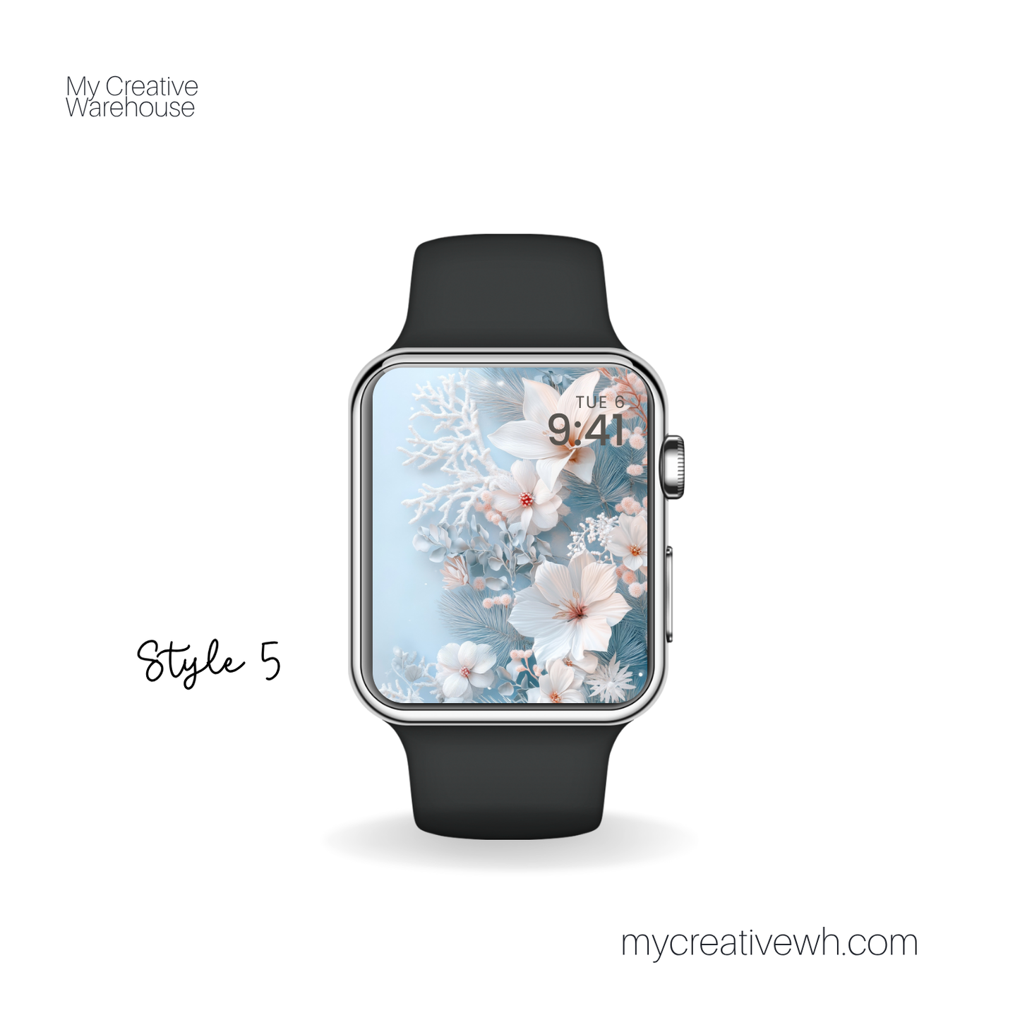 Icy Blue Winter Floral Bouquet Apple Watch Wallpaper