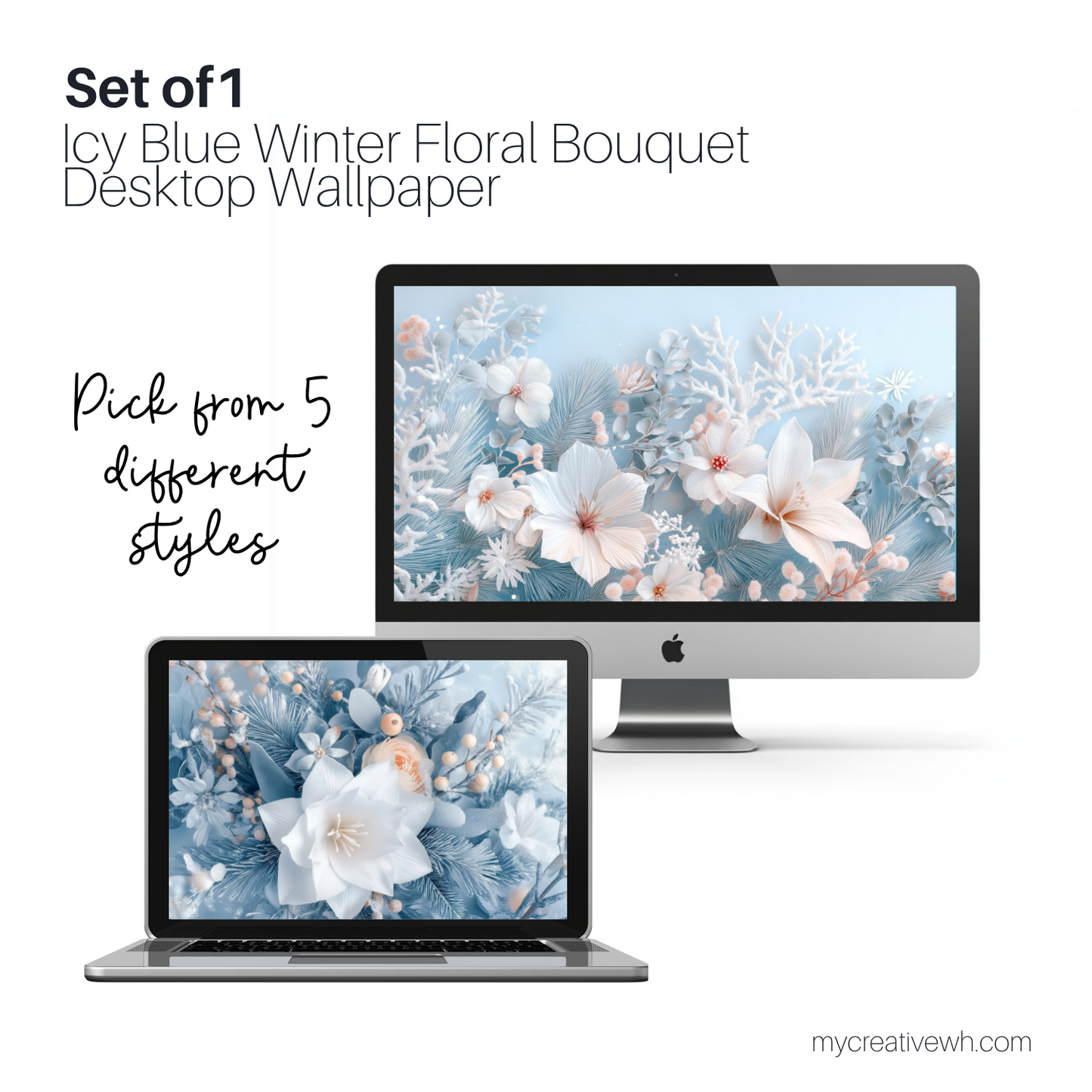 Icy Blue Winter Floral Bouquet Desktop Wallpaper
