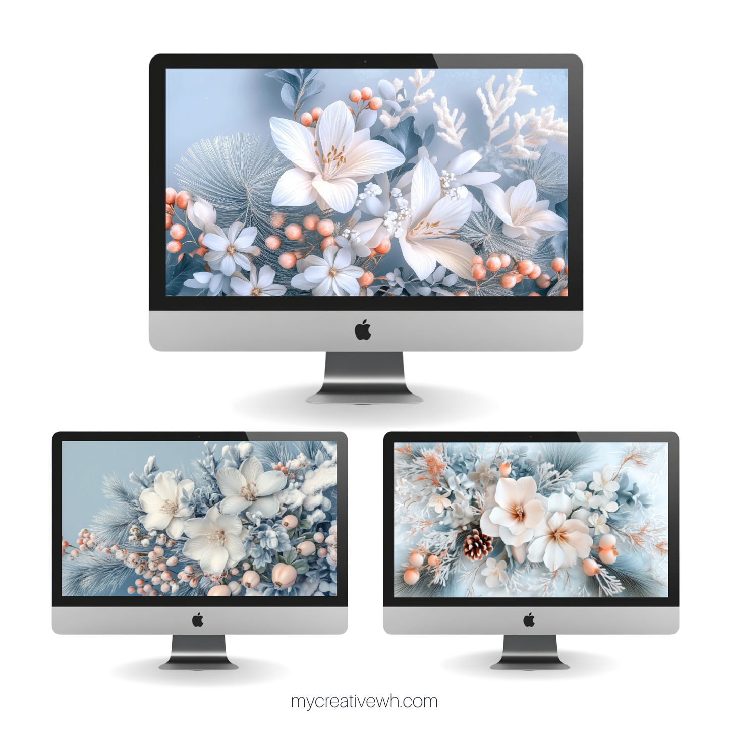 Icy Blue Winter Floral Bouquet Desktop Wallpaper