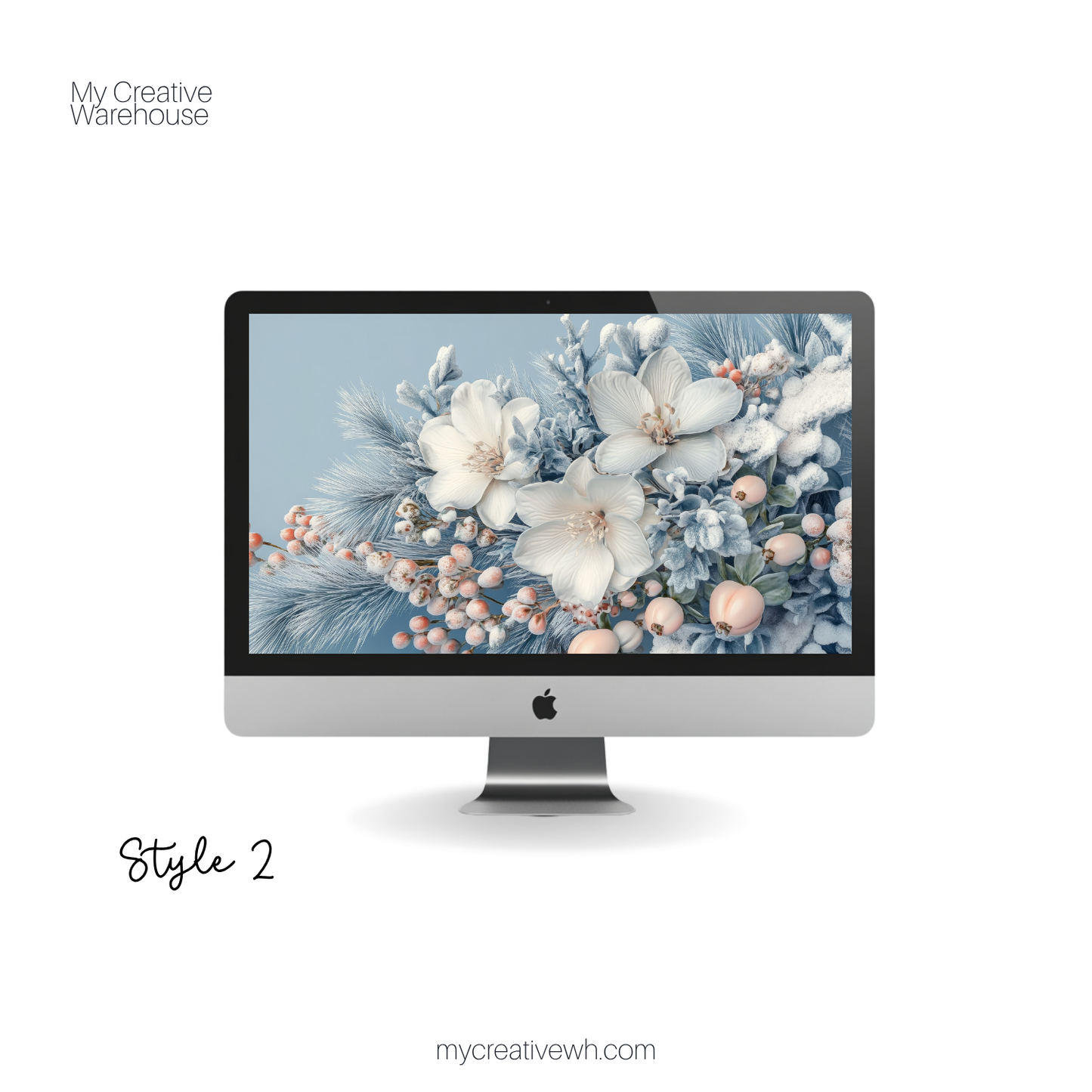 Icy Blue Winter Floral Bouquet Desktop Wallpaper