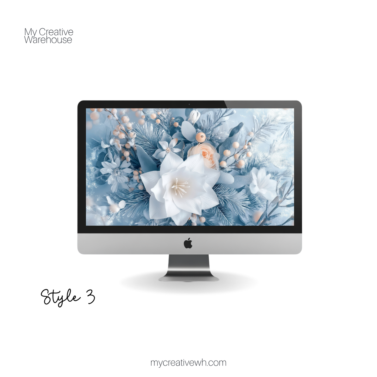 Icy Blue Winter Floral Bouquet Desktop Wallpaper