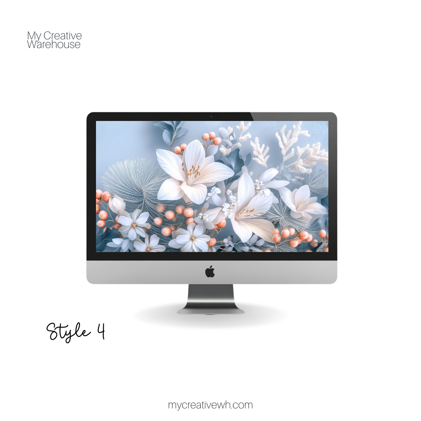 Icy Blue Winter Floral Bouquet Desktop Wallpaper