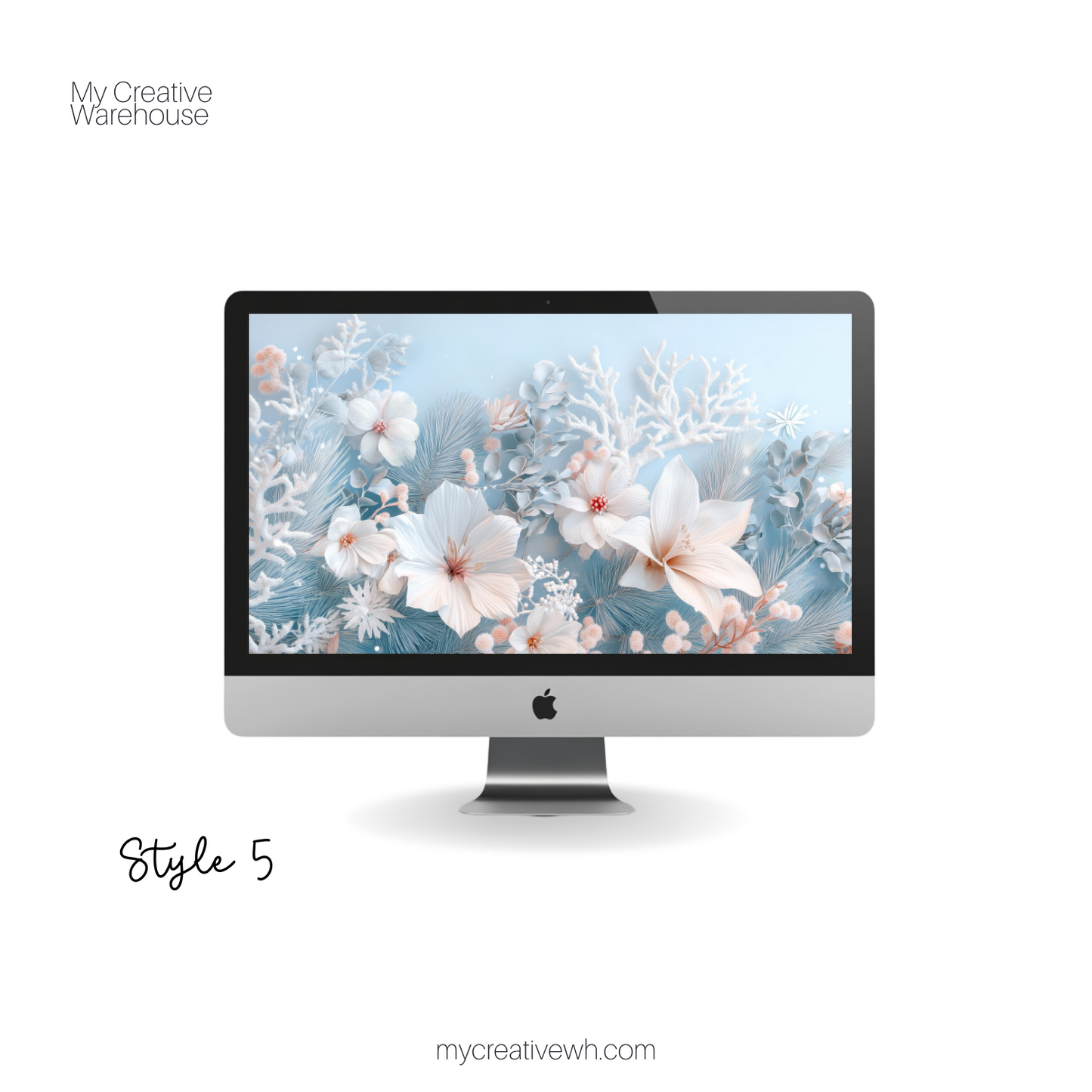 Icy Blue Winter Floral Bouquet Desktop Wallpaper