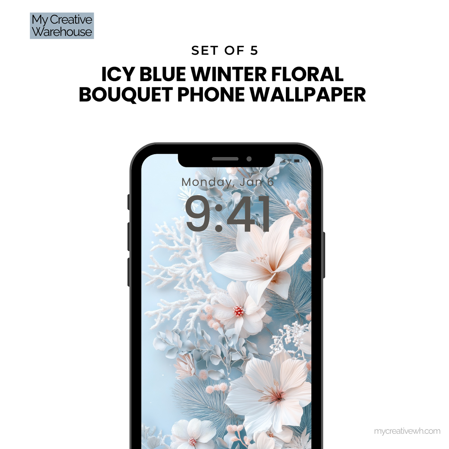 Icy Blue Winter Floral Bouquet Phone Wallpaper