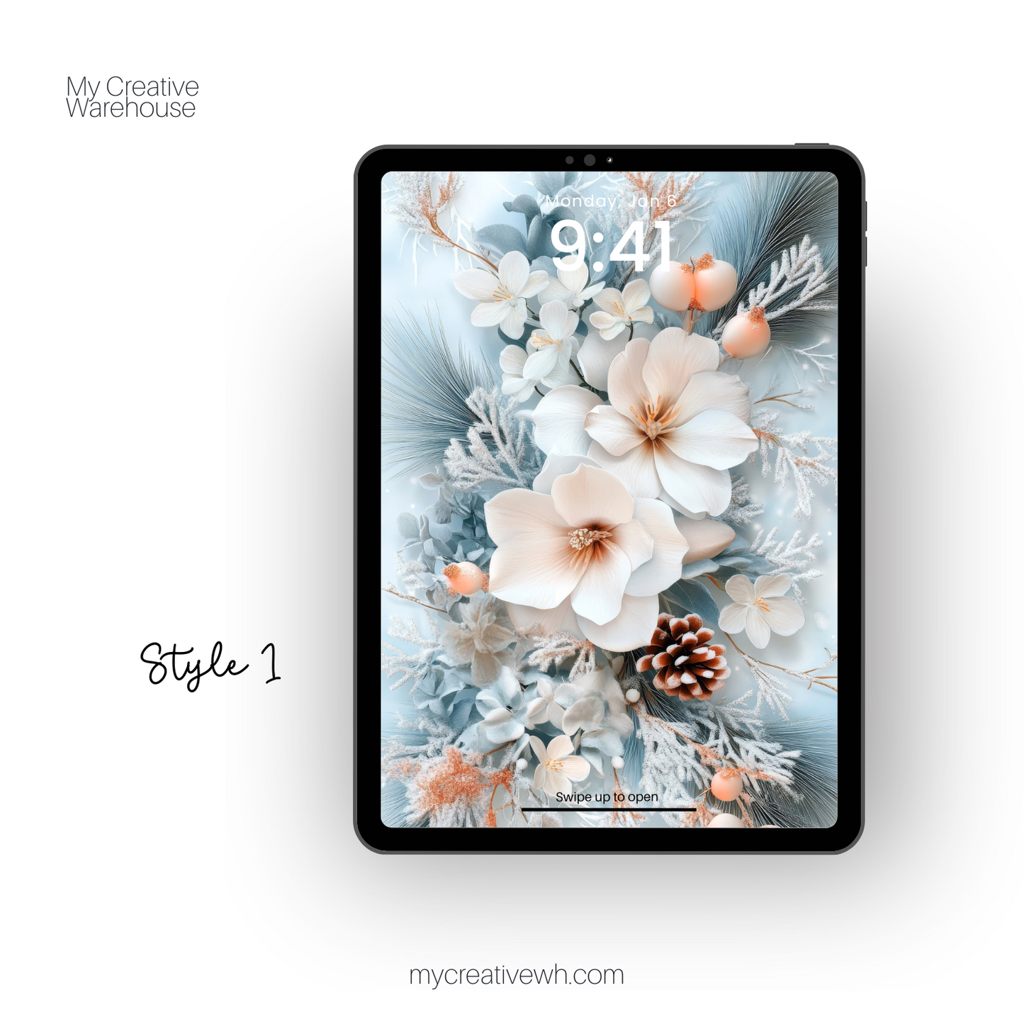 Icy Blue Winter Floral Bouquet iPad Wallpaper