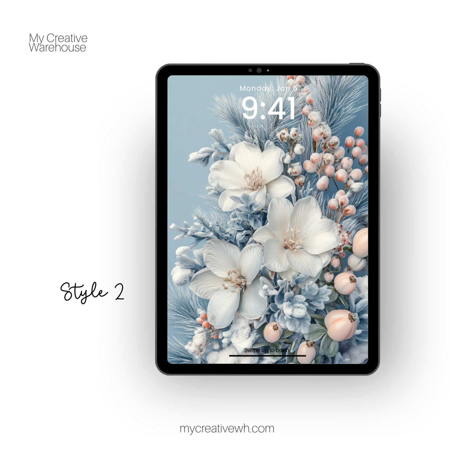 Icy Blue Winter Floral Bouquet iPad Wallpaper