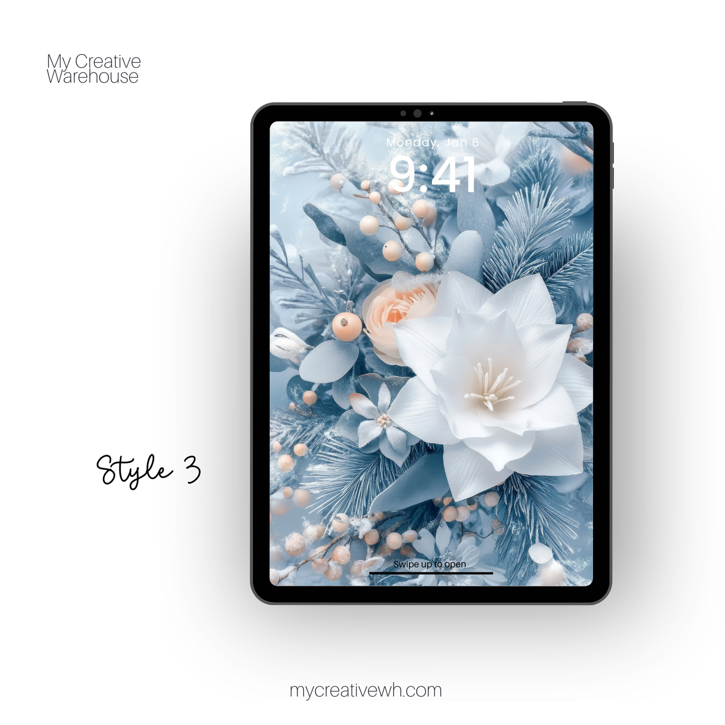 Icy Blue Winter Floral Bouquet iPad Wallpaper