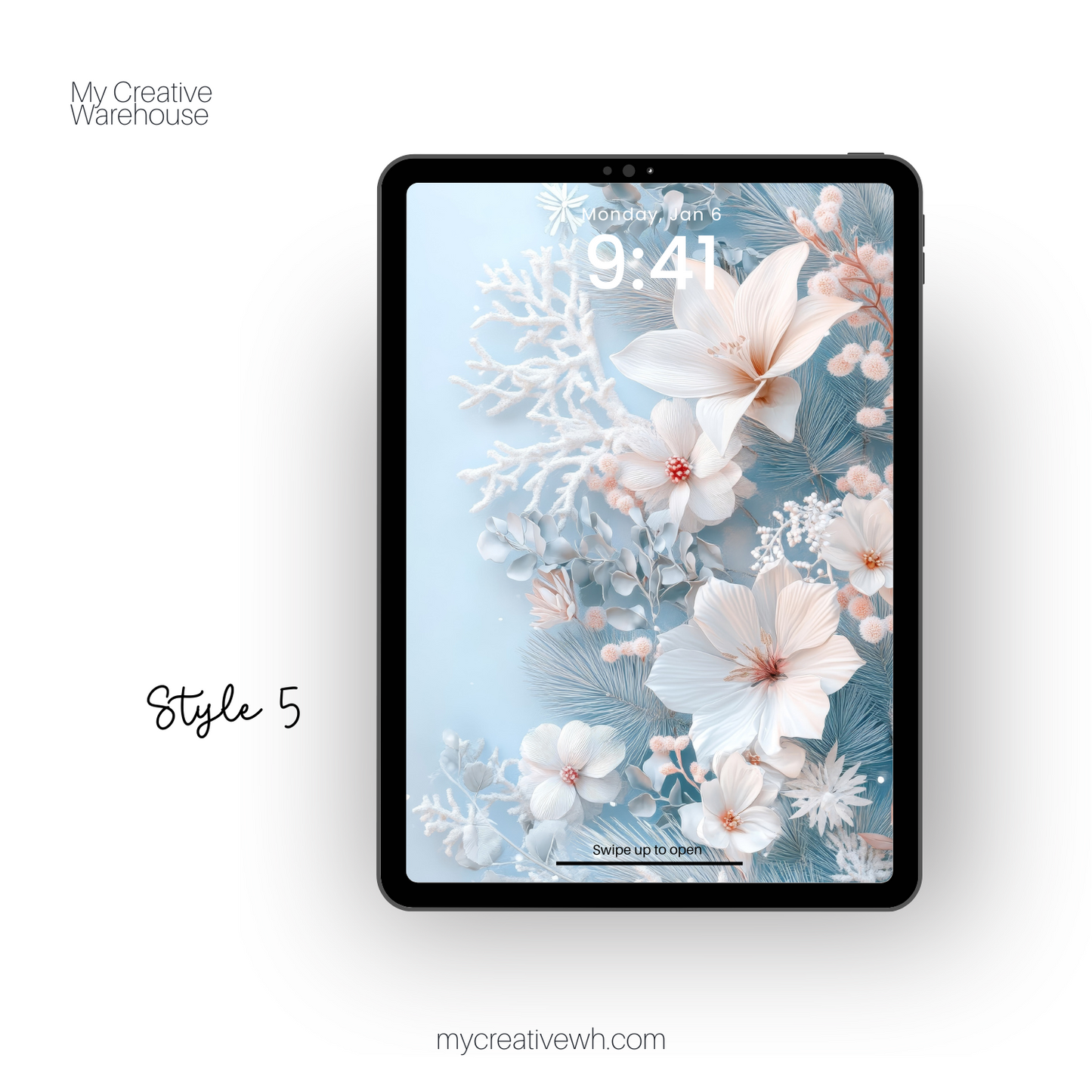 Icy Blue Winter Floral Bouquet iPad Wallpaper