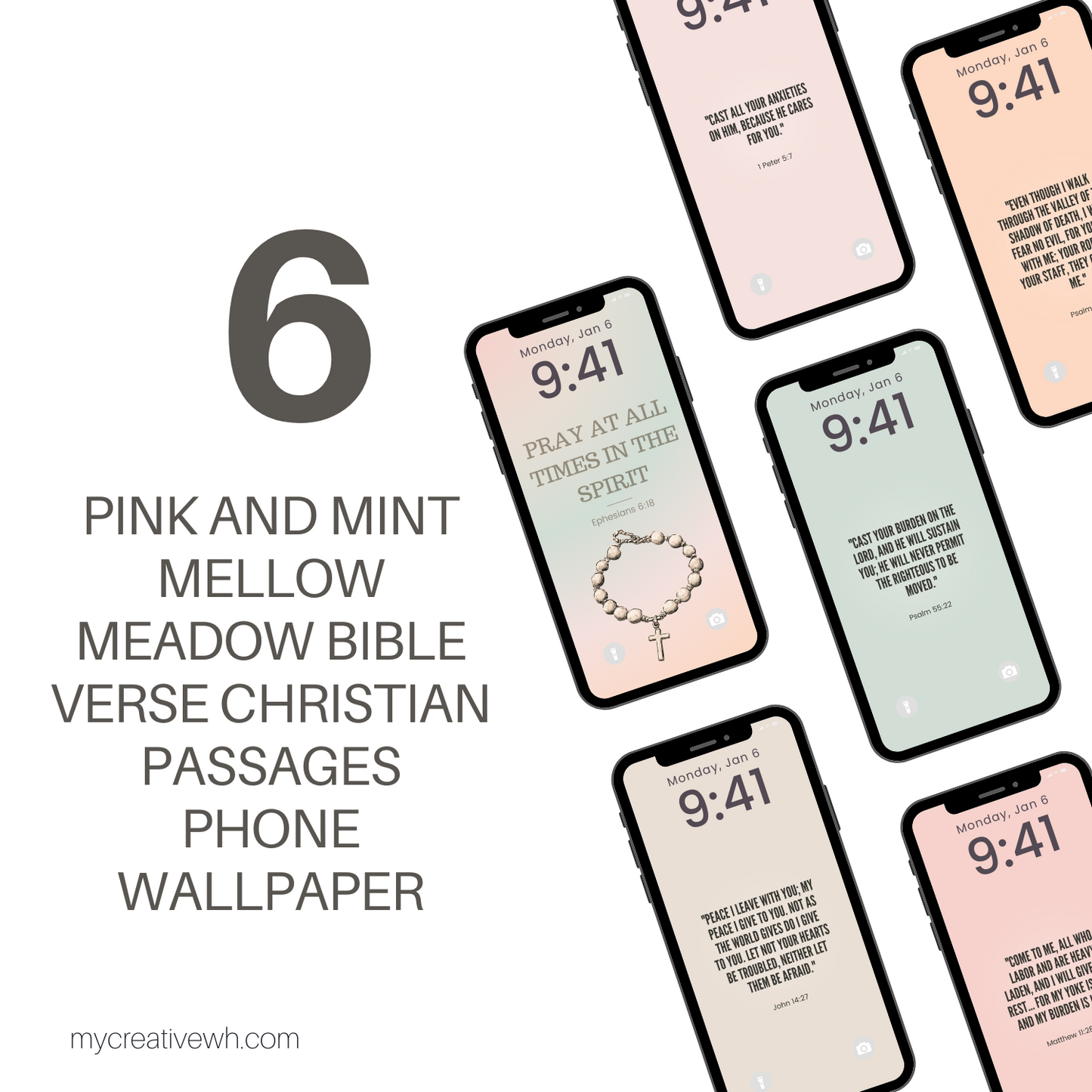 Pink and Mint Mellow Meadow Bible Verse Christian Passages Phone Wallpaper